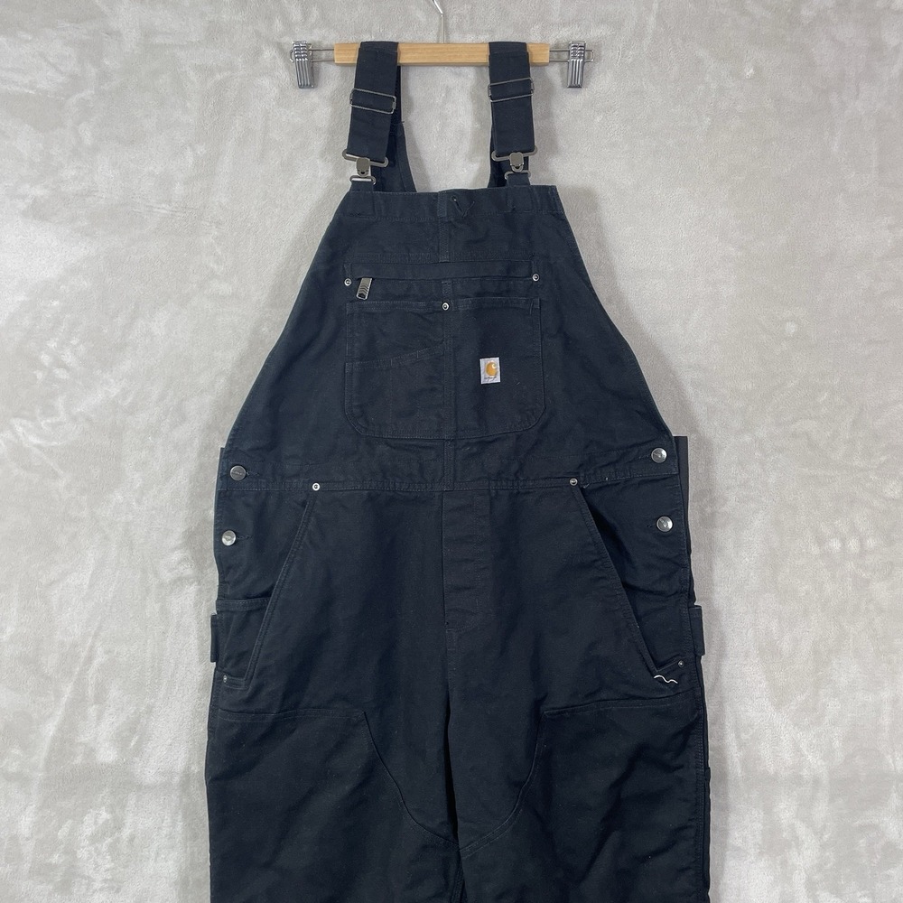 Carhartt Women XL Relaxed Fit Washed Duck Insulated Bib Overall Black 104049 BLK - Picture 1 of 10